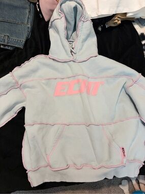ECHT Light Blue Pullover Hoodie with Pink Logo